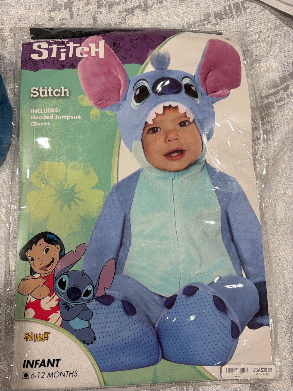 Disney Stitch Infant Hooded Footie Jumpsuit - Light Blue & Purple
